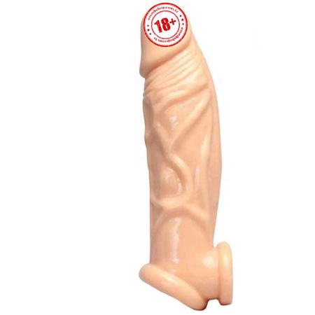 Erox Penis Sleeve Silicone Testis Geçirmeli Realistik Penis Kılıfı-Flesh