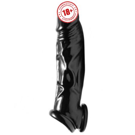 Erox Penis Sleeve Silicone Testis Geçirmeli Realistik Penis Kılıfı-Black